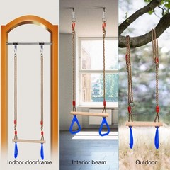 PELLOR Playground Children’s Wooden Trapeze Swing Bar with Plastic Gym Blue