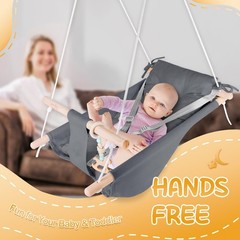 Indoor/Outdoor Baby Swing with Adjustable Harness & Macaroon Toy – Dark Grey