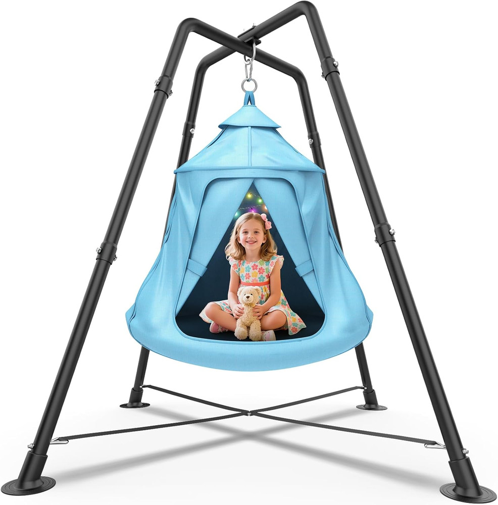 Swing Set with Tent Swing, Hanging Tree Tent W/Swing Frame, X-Shaped Swing Stand