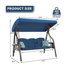 3-Seat Outdoor Porch Swing with Stand, Patio Swing with Canopy, 2 in 1 Porch …