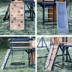 Timber Crossing Swing Set – Cedar Wood Outdoor Playset, Rock Wall, Slide, Swings