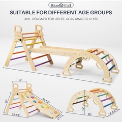 BlueWood Pikler Triangle Set, 7-in-1 Foldable Wooden Toddler Climbing Toys