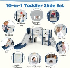 10 in 1 Toddler Slide Set Kids Slide and Climber Playset with Magnetic