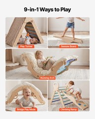 VEVOR Pikler Triangle Set 9-in-1 Toddler Climbing Toys with Wooden Cars Blue