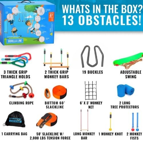 Hyponix Ninja Obstacle Course for Kids – 2 x 60 ft Slacklines