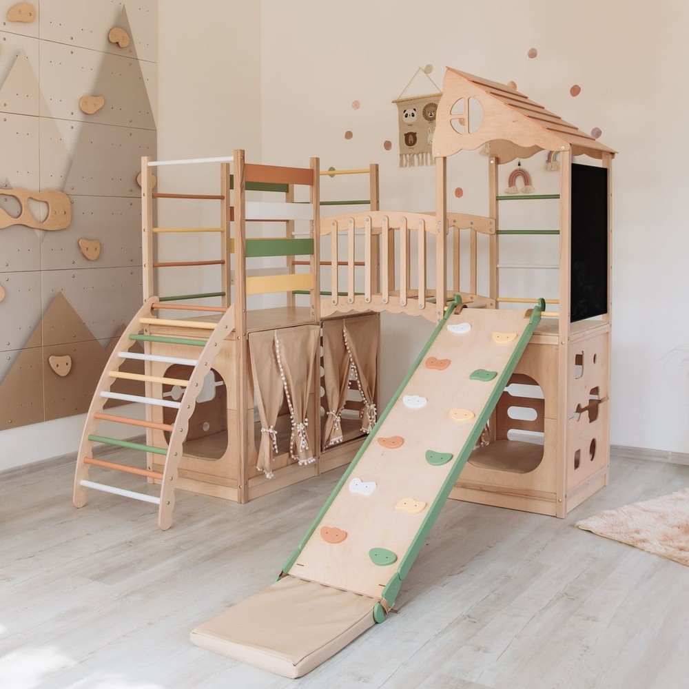 Large Playground Climber Kids Indoor Wooden Playhouse Montessori Morning Light