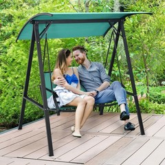 60x44x65in 2-Person Steel Patio Swing w/ Adjustable Weather-Resistant Canopy