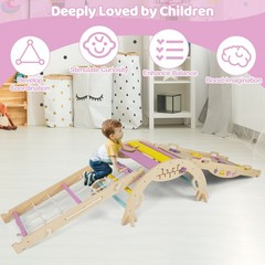 Triangle Set Wooden Montessori Climbing Set w/Arch Ramp Climbing Rope & Ladder