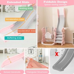 Toddler Slide and Swing Set 4-in-1 Indoor Playground with Extended Slide & Swing
