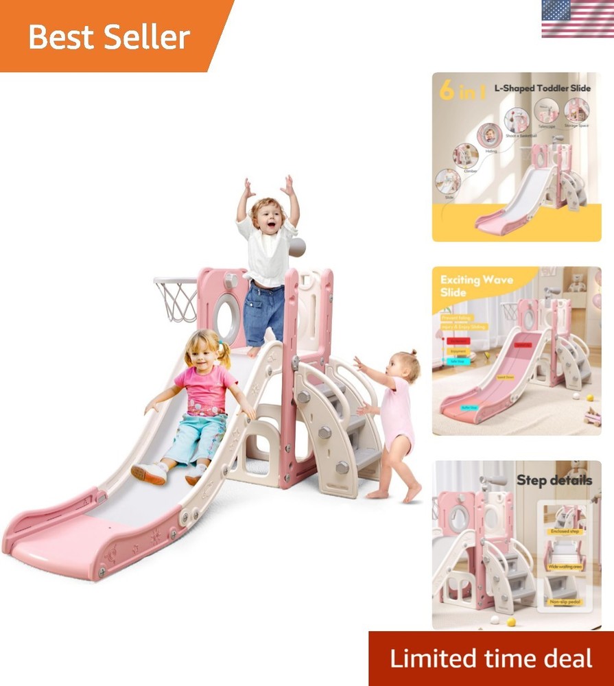 6 in 1 Toddler Playset with Slide,Toddler Slide,Slide for Kids with Basketbal…