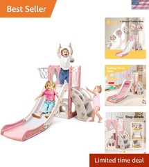 6 in 1 Toddler Playset with Slide,Toddler Slide,Slide for Kids with Basketbal…