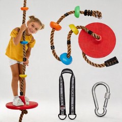 DECORLIFE Tree Swing for Kids Climbing Rope Disc Swing with Platforms Red