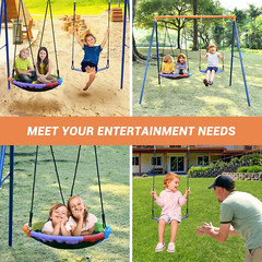 Durable Backyard Swing Set – 440Lbs Capacity with Saucer & Belt Swings