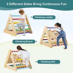 Wooden Climbing Toys Set Triangle Climber w/ Sliding Ramp Multi-color