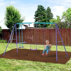 Metal A-Frame Swing Set with Glider 110.25x55x70in for Backyard Use
