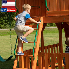 Skyfort II Cedar Wood Swing Set with Wave Slide Raised Clubhouse Crow’S Nest