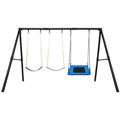 600lbs Heavy Duty Large Metal Swing Set w/3 Swings & A-Frame Kids Adult Backyard