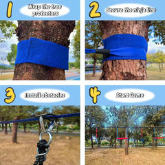 Ninja Warrior Obstacle Course for Kids Backyard-1×50Ft Slackline Kit with 10 Mos