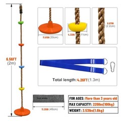 Tree Swing for Kids,Climbing Rope with Platforms,Disc Swing Seat Set Orange