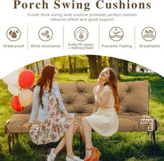 Porch Swing Cushions 60×40 Inch, 5″ Extra Thick Waterproof Outdoor Swing Seat Cu