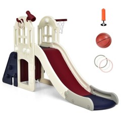 6-In-1 Large Slide Kids Baby Playset Climber Slide Set Toddler W/Basketball Hoop