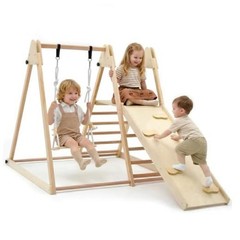 Indoor Jungle Gym 4 in 1 Foldable Toddler Wooden Montessori Baby Natural