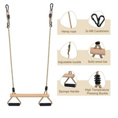 Wooden Trapeze Swing Bar with Gym Rings for Children’s Swing Set Indoor Outdo…