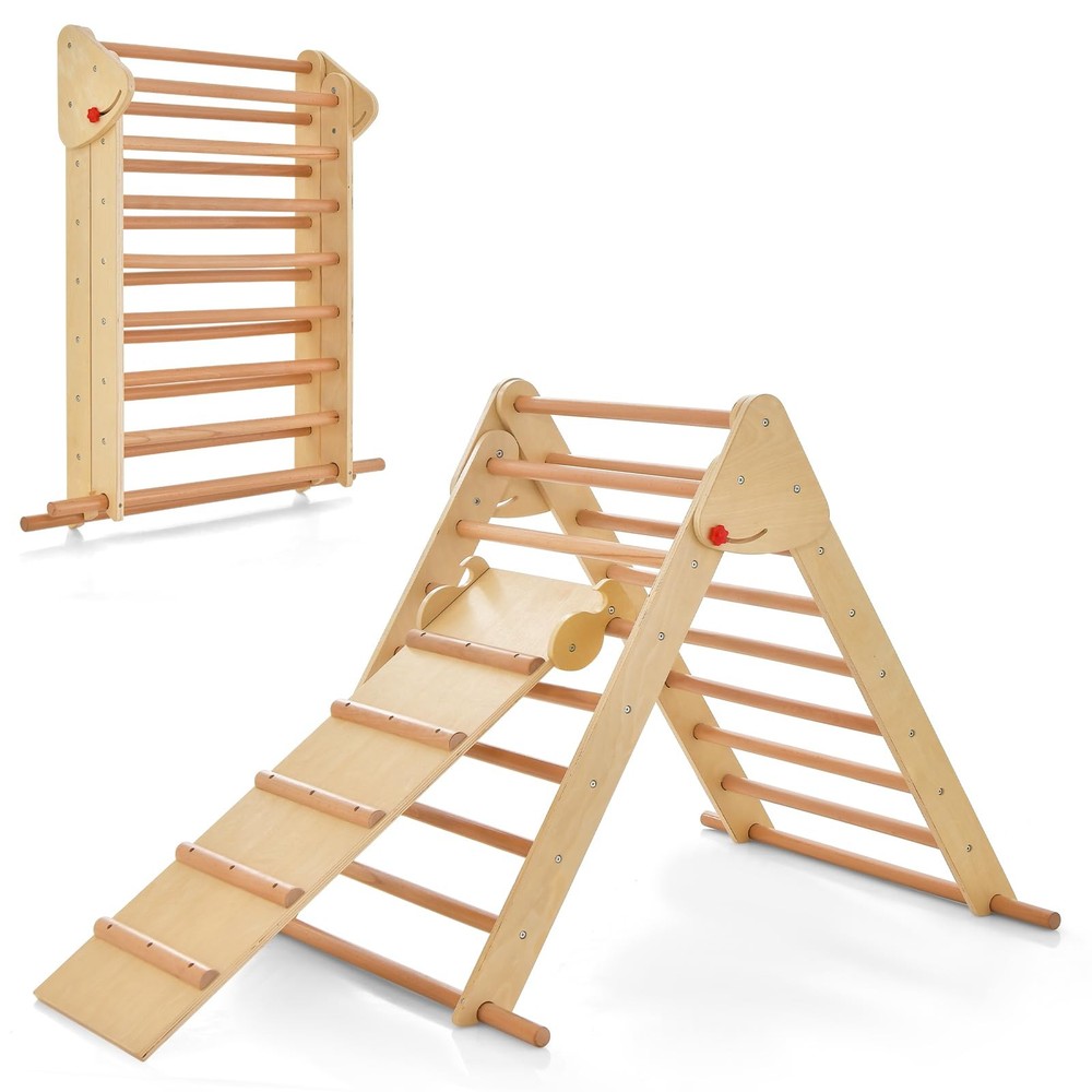 Pikler Triangle Set 3 in 1 Climbing Toys for Toddlers Foldable Wood Montessor…