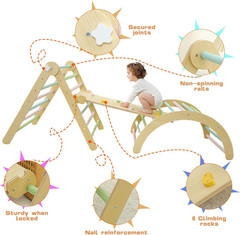 Foldable Pikler Triangle Set 5-In-1, Wooden Montessori Climber for Toddlers with