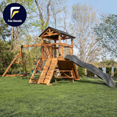 Endeavor II Cedar Wood Swing Set with Wave Slide Play Deck Double Rock Wall NEW