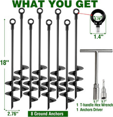Heavy Duty Ground Anchors Kit – 18″ Screw-in Stakes for Trampolines & Tents