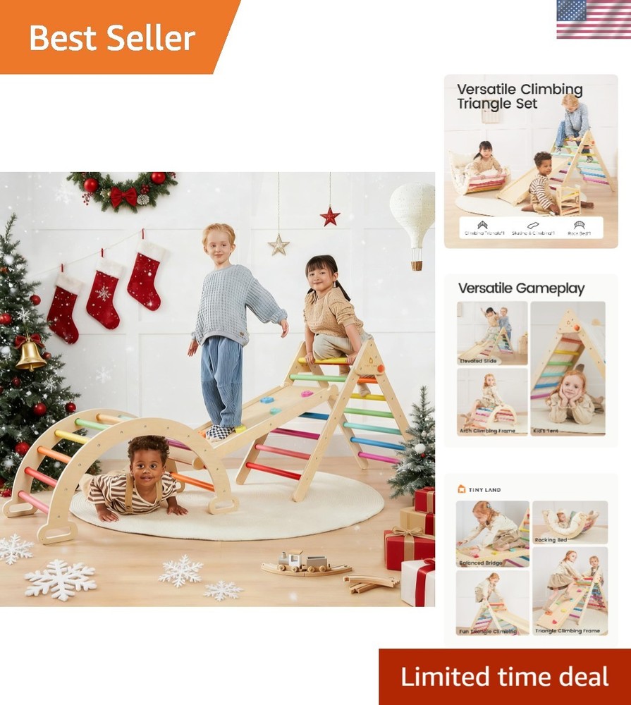 Pikler Triangle Set, 7-in-1 Foldable Pikler Triangle Climbing Toys Set for Ki…