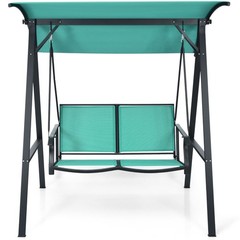 60x44x65in 2-Person Steel Patio Swing w/ Adjustable Weather-Resistant Canopy