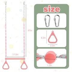 17″ Trapeze Bar Swing Set Gym Rings 47″ Heavy Duty Chain Swing Set Accessorie…