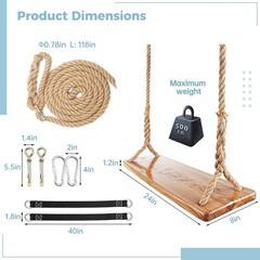 Wooden Tree Swing, 500lbs Load Capacity Heavy-Duty Wooden Swing Seat for