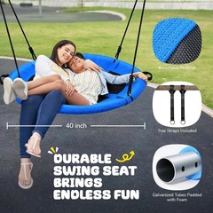 40 Inch Blue Saucer Tree Swing Set for Kids Adults Waterproof Flying Swing Seat