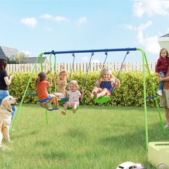 Green Metal A-Frame Swing Set with Glider 110.25x55x70 for Kids