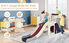6-In-1 Large Slide Kids Baby Playset Climber Slide Set Toddler W/Basketball Hoop