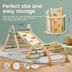 Tiny Land Pikler Triangle Set,7-in-1 Foldable Montessori Toddler Climbing Toys I