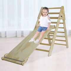 Fionafurn Pikler Triangle Ladder Foldable 2-in-1 Ramp Slide Natural Wood