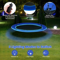 40″ Saucer Tree Swing 660 LBS for Kids Adults Outdoor w/LED Lights Blue
