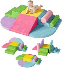 Teckid Toddler Climbing Toys 8-Piece Indoor Soft Foam Blocks Set, Safe Crawling,
