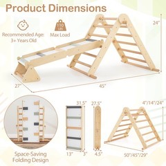 3-in-1 Pikler Triangle Climbing Set Kids Montessori Climbing Toys Wooden Climber