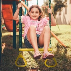 Gym Trapeze Swing Bar Rings 47″ Heavy Duty Chain Swing Set 17″ Yellow