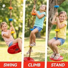 Tree Swing for Kids 330LB Capacity, Climbing Rope with Platforms and Disc Red