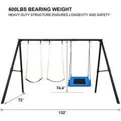 600lbs Heavy Duty Large Metal Swing Set w/3 Swings & A-Frame Kids Adult Backyard