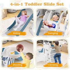 Toddler Slide and Swing Set 4-in-1 Indoor Playground with Extended Slide & Swing