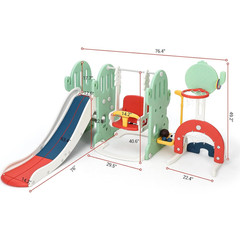 7-in-1 Cactus Design Toddler Slide & Swing Set for Indoor/Outdoor Play, Age 1-3