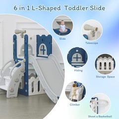 LulliSpace 6 in 1 Toddler Slide,Kids Climber Slider for Indoor Outdoor Blue