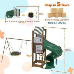 7in1 Metal Swing Set Kids Backyard Outdoor Playground Saucer Swing Seesaw Hoop
